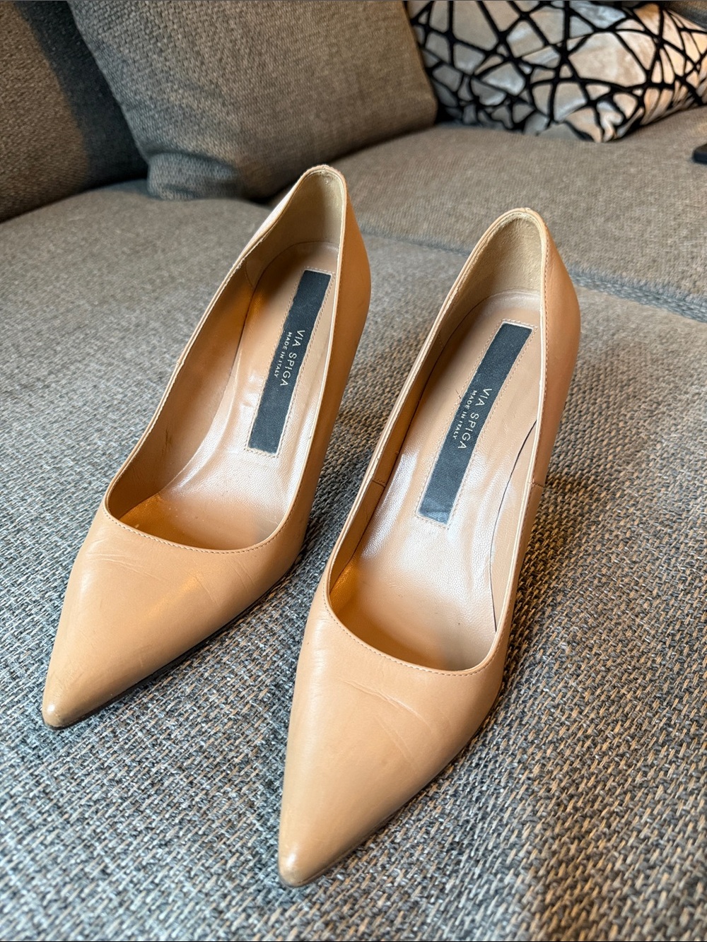 Via Spiga Tan Pointed-Toe Leather Pumps